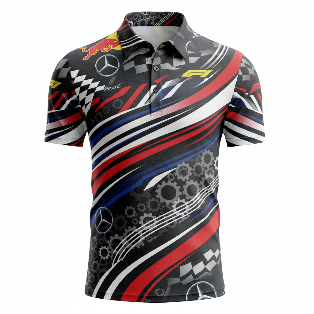 Custom sublimated button up Formula 1 shirt with golf polo collar