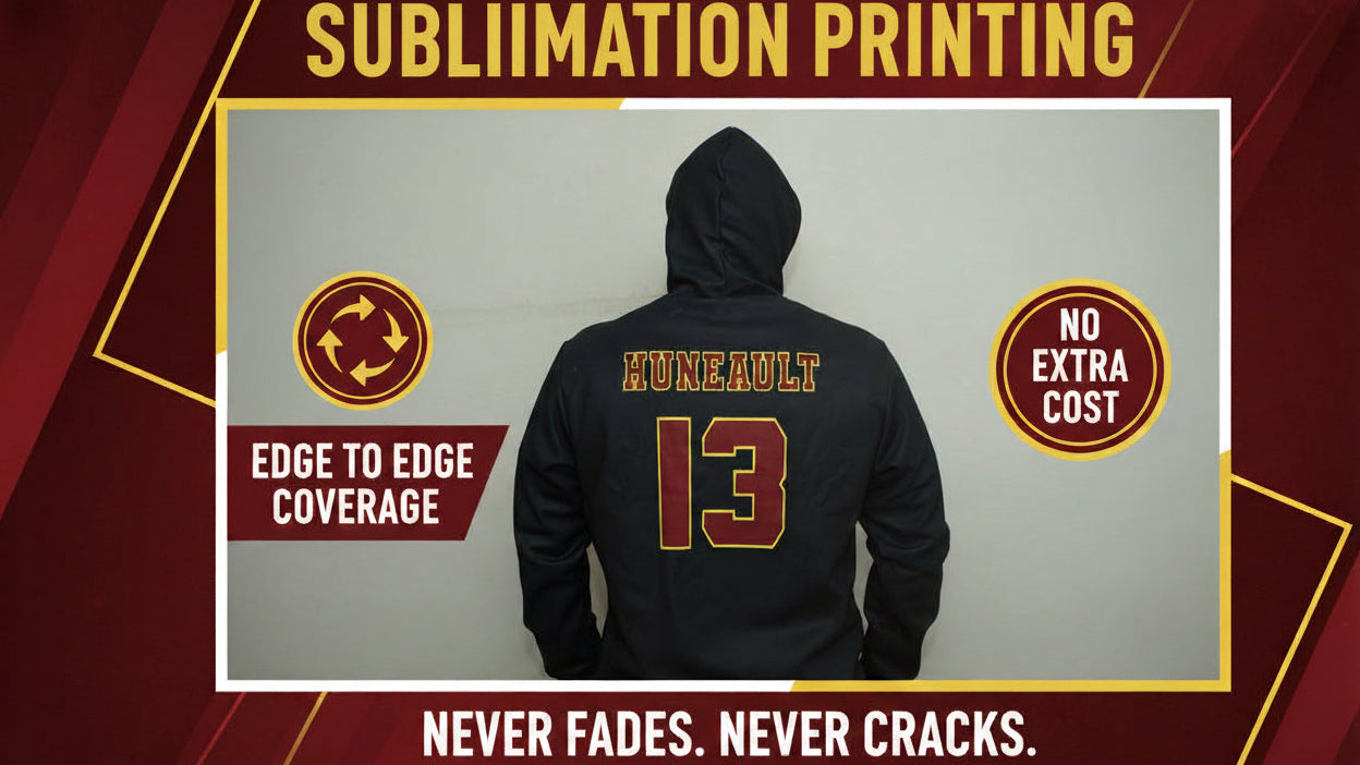 Black hoodie with 'HUNEAULT' and number '13' on the back, size chart on the side. with size chart