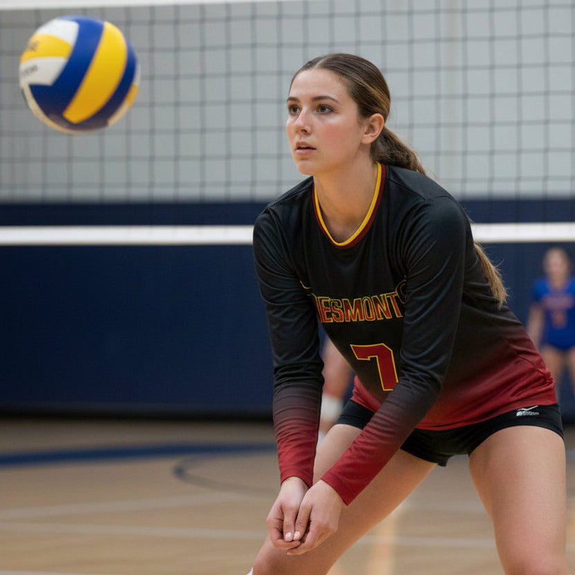Long-sleeve sports jersey with 'Desmonts' and number '7' on a gray surface